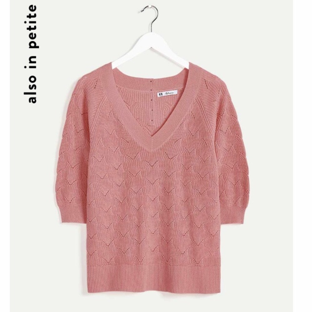 Reitmans Blush Pink V-Neck Short Sleeve Knit Sweater